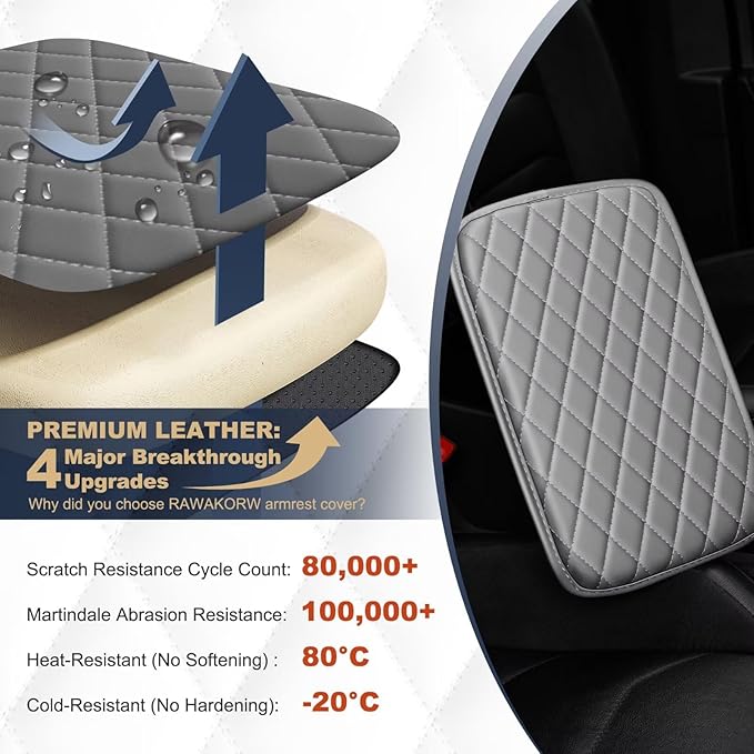 YORKNEIC Center Console Cover Fit for Ford Focus: Middle Console Cover with 2 Storage Pocket,Faux Leather Waterproof Anti-Scratch Car Armrest Cover Protector(Grey)