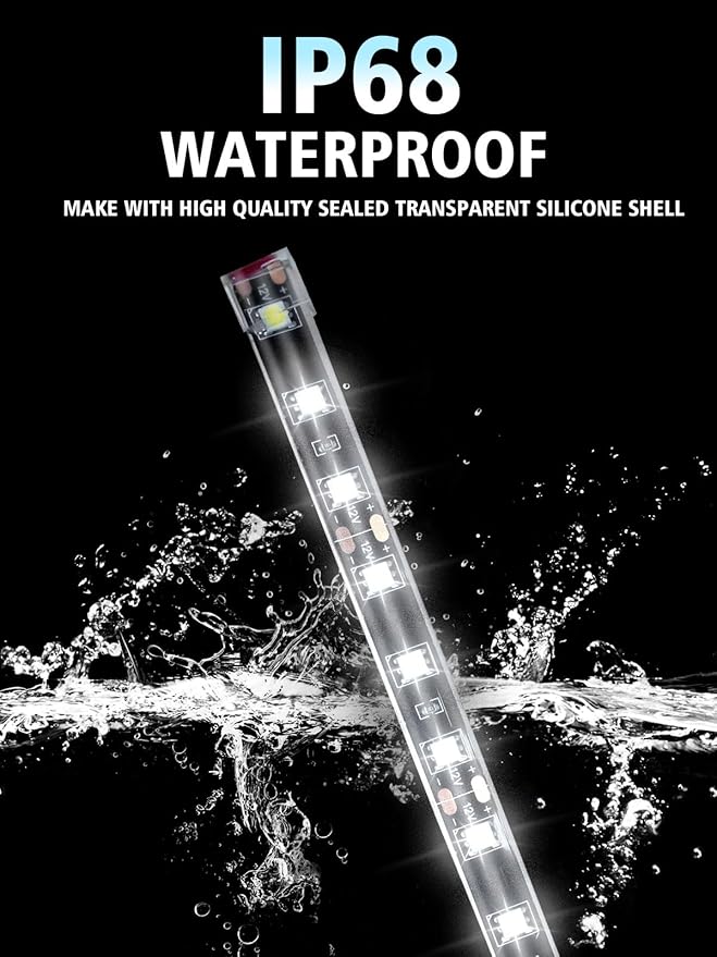 YM E-Bright 4Pcs Led Strip Lights for Car, 12inch Waterproof IP68 Car Underglow Strip Lights Decoration 18SMD 12V Led Interior Exterior Lights Strip for Cars Motorcycles Truck Golf Cart Boat - White