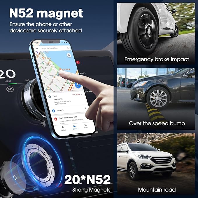 360° Rotatable Vacuum Magnetic Phone Holder, Adjustable Hands-Free Suction Cup Car Phone Mount for Car/Gym/Mirror/Smooth Surface, Compatible with iPhone Android and All Smartphones