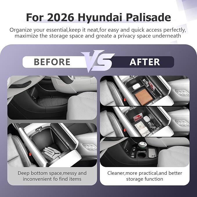 LUWU 2026 Palisade Accessories for 2026 Hyundai Palisade Accessories Palisade LX3 Lower Center Console Organizer, Armrest Console Tray Storage Box Black 3-Pack (Only for 7-Seat)