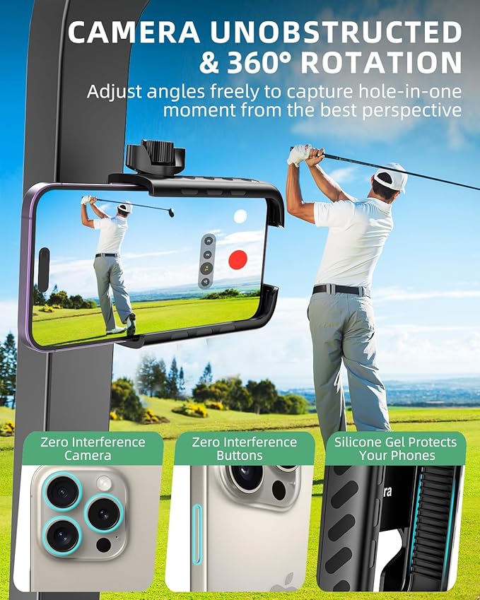 Golf Cart Phone Holder, 360° Adjustable Universal Golf Magnetic Phone Mount Compatible with iPhone Google Pixel EZGO Club Car Yamaha Icon Golf Cart Accessories Golf Gifts for Friend Men Husband Dad