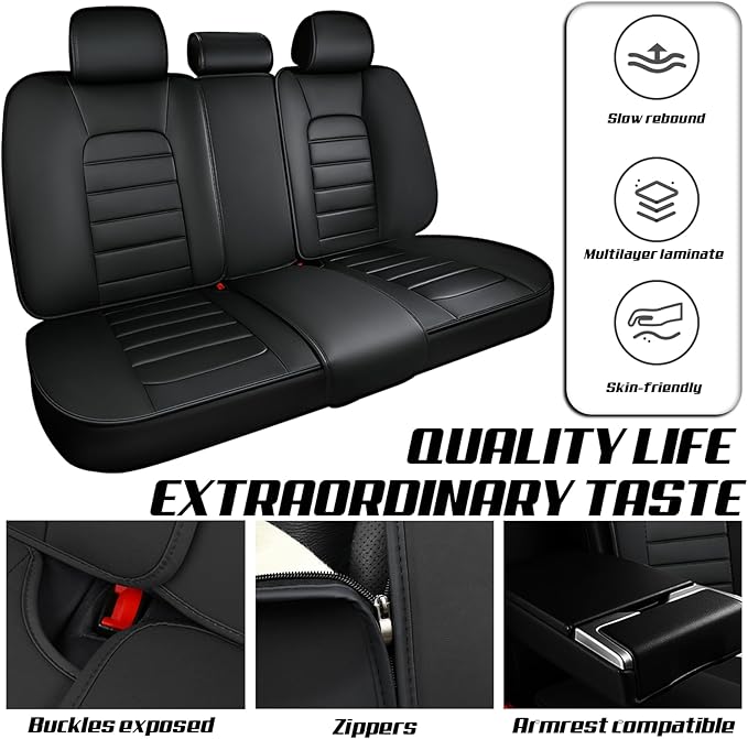 Seat Cushion Cover Custom Fit for Toyota Venza 2009-2025 Waterproof Leather Seat Protectors Soft Touch, Compatible Airbag Auto Interior Covers (Full Set, Classic Black)