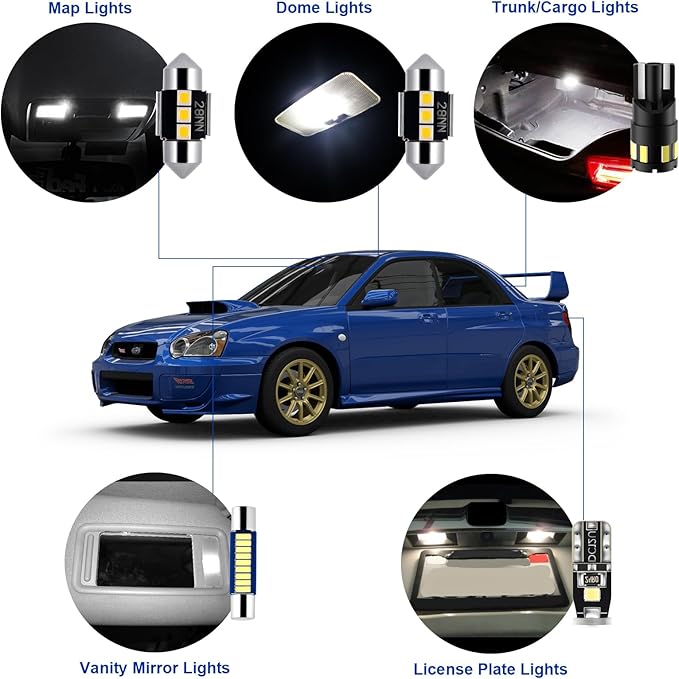 EASY EAGLE LED Interior Car Lights for WRX/WRX-STI/Impreza-2004-2022: 8 Piece Kit White LED Light Bulbs - Super Bright 6000K + Install Tool