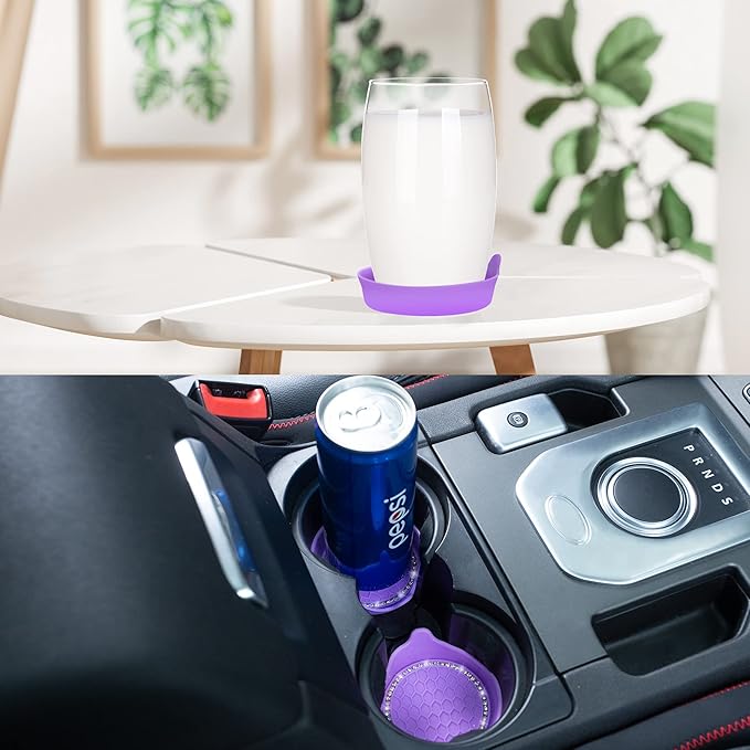 Amooca Car Cup Coaster Universal Non-Slip Cup Holders Bling Crystal Rhinestone Car Interior Accessories 4 Pack Purple