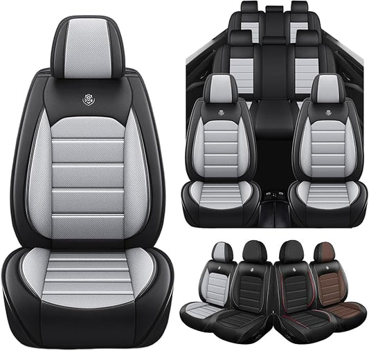 Seat Covers Custom Fit for Acura MDX 2001-2025, 7 Seat, Compatible Airbag Non-Slip Waterproof Leather Seat Cover, Luxury Interior Car Seat Covers Full Set, Black Gray