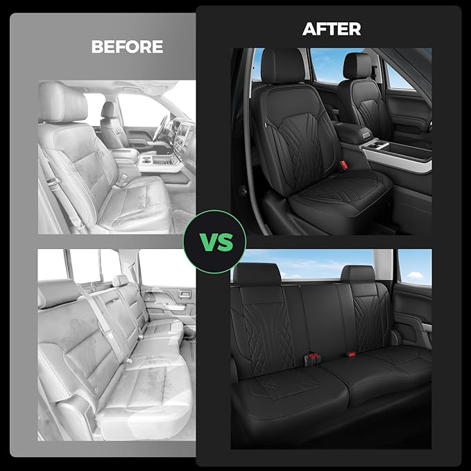 for Chevy Silverado GMC Sierra Waterproof Seat Covers, Crew Cab 1500 2014-2018, 2500HD 3500 HD 2015-2019, Truck Protectors Accessories Full Set, Black