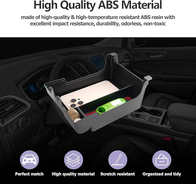 LUWU for 2024 Ford Edge Center Console Organizer Tray 2020 2021 2022 2023 2024 Ford Edge SE/SEL/ST-Line/Titanium/ST Console Organizer Armrest Storage Box Armrest Tray 2024 Ford Edge Accessories (Red)