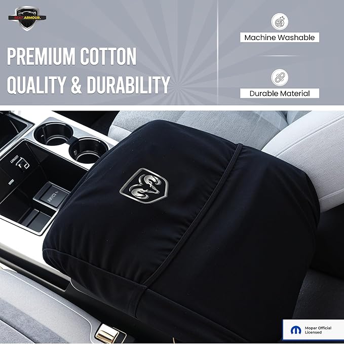 Premium Console Armrest Cover for Ram (2014-2020 Bucket Seat Models) – Soft, Machine Washable Console Lid Protector – Easy to Install, Plush & Durable – Black