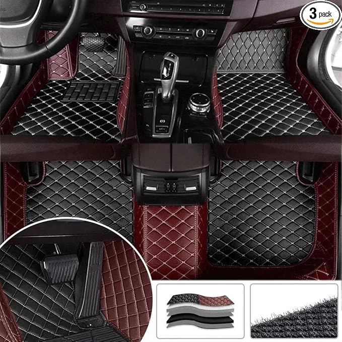 YaruicarCustom Car Floor Mats for 99.99% Sedan SUV Sports Car Men Women Protection Full Coverage Pads Anti-Slip Leather Floor Lining All Weather Car Floor Mats (Coffer Black)