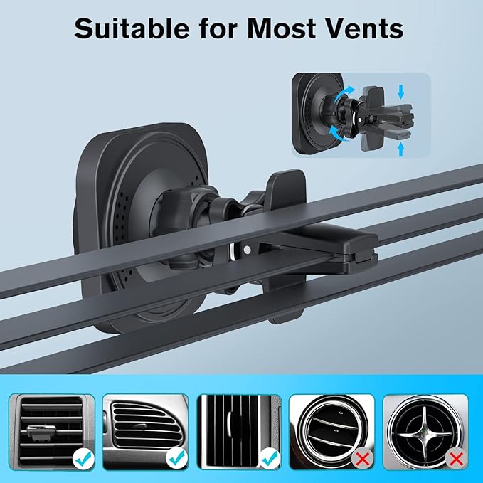 OHLPRO for Magsafe Car Mount Wireless Charger Magnetic Phone Holder Air Vent with Stick on Dashboard Compatible iPhone 16/15/14/13/12 Pro Max Mini,15W Fast Charging