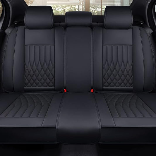Aierxuan Rear Car Seat Covers with Waterproof Leather, Automotive Vehicle Cushion Cover Universal Fit for Most Cars (Black, Rear seat Cover)