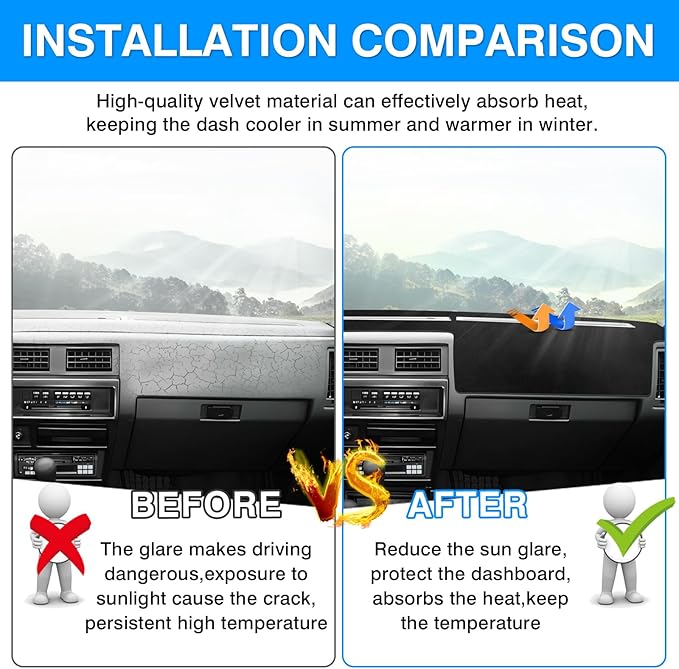 Autorder Dashboard Cover Mat for 1986-1993 Nissan Pathfinder D21 Accessories Dash Cover Upgrade Velvet Dash Mat Sunshade Glare UV Rays Protector