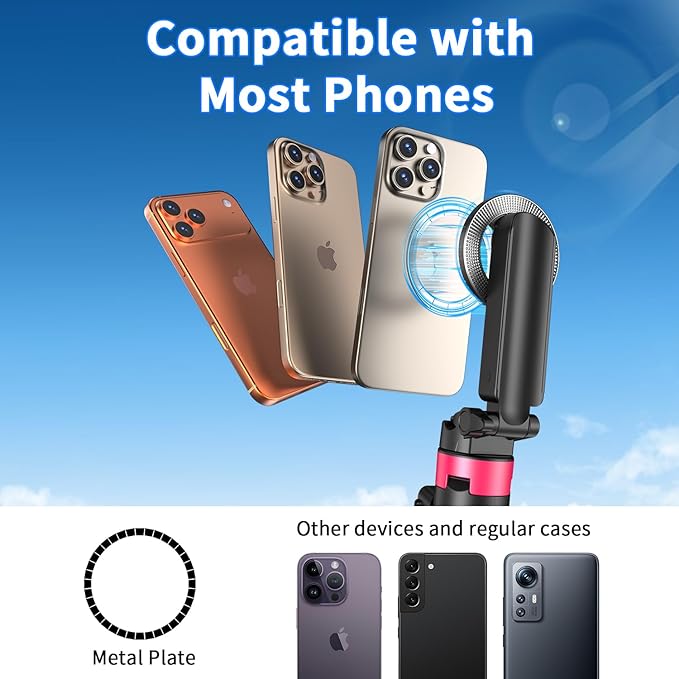 57" Phone Tripod Stand with Remote, Strong Magnetic Selfie Stick for iPhone Android, Portable Travel Tripod for Video Recording Vlog (Black)