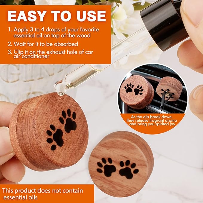 Essential Oil Car Diffuser, 2 PCS Cat Paw-Shaped Car Aromatherapy Wood Diffuser with Vent Clip