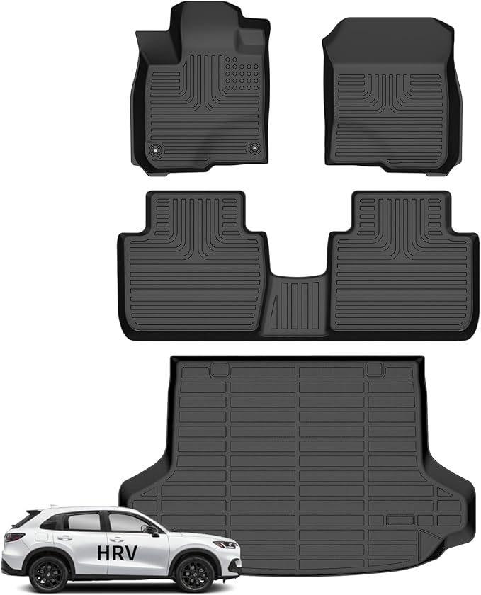 Wayhigh® Floor Mats & Cargo Liner for Honda Hrv 2023 2024 2025 2026 Hr-v Floor Mats(Include Hybrid) All Weather TPE Car Mats Waterproof Heavy Duty Floor Liners Custom Fit for Hr-V Accessories- Black