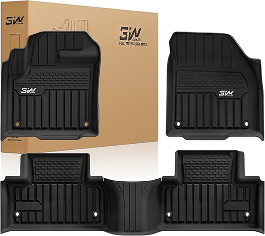 3W Durable TPE Black Floor Mats, Custom Fit for Range Rover/Land Rover Evoque 2011-2019 (Not for Convertible), 1st & 2nd Row All-Weather Vehicle Mat Set