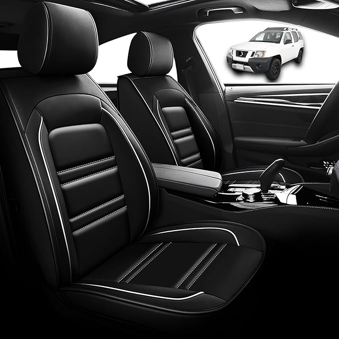 Seat Cover for Nissan Car Xterra 2000-2015 | Car Seat Covers Front Seats, Waterproof Seat Protectors, Automotive Front Seat Covers (Front Seat, Black&White Line)