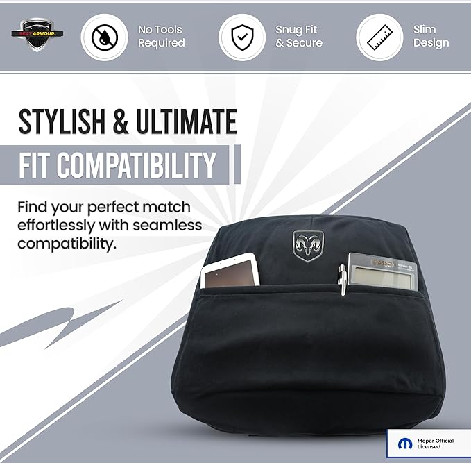 Premium Console Armrest Cover for Ram (2014-2020 Bucket Seat Models) – Soft, Machine Washable Console Lid Protector – Easy to Install, Plush & Durable – Black