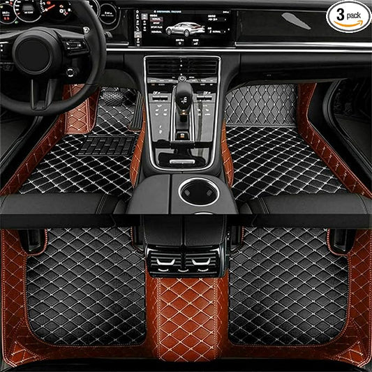 YaruicarCustom Car Floor Mats for 99.99% Sedan SUV Sports Car Men Women Protection Full Coverage Pads Anti-Slip Leather Floor Lining All Weather Car Floor Mats (Brown Black)