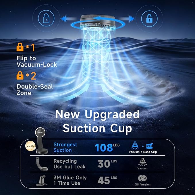 for MagSafe Phone Holder for Car, Magnetic Car Mount with 360°Rotation Vacuum Suction Cup Car Mount for Car - 108LBS,Memory Alloy Bendable Arm, Car Accessories for iPhone 17/16/15