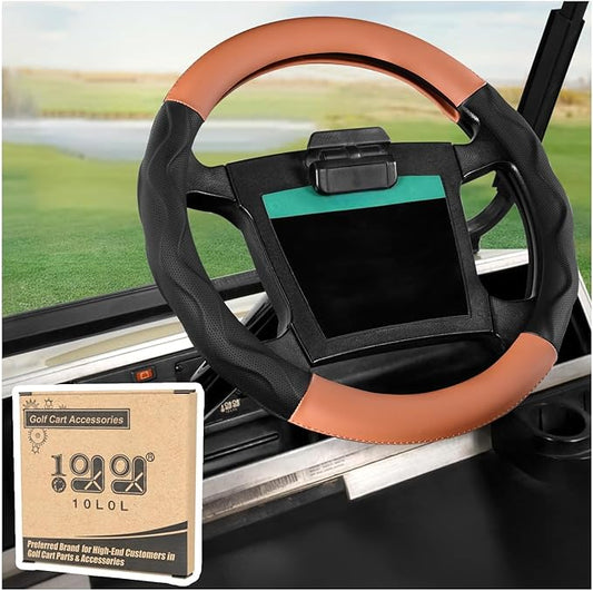 10L0L Golf Cart Steering Wheel Cover for Yamaha, Club Car DS & Precedent, 14 Inch Black Brown