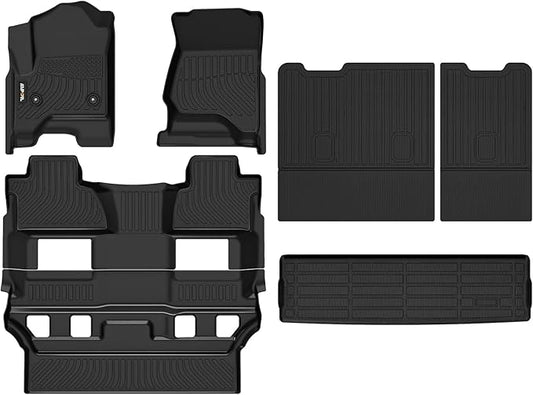 AIPOIL® Floor Mats & Cargo Liner & Seatback Cargo Set for 2015-2020 Chevrolet Chevy Tahoe & GMC Yukon (Bucket Seat) All Weather Protection TPE Anti-Slip Car Full Set Custom Car Mats Accessories -Black