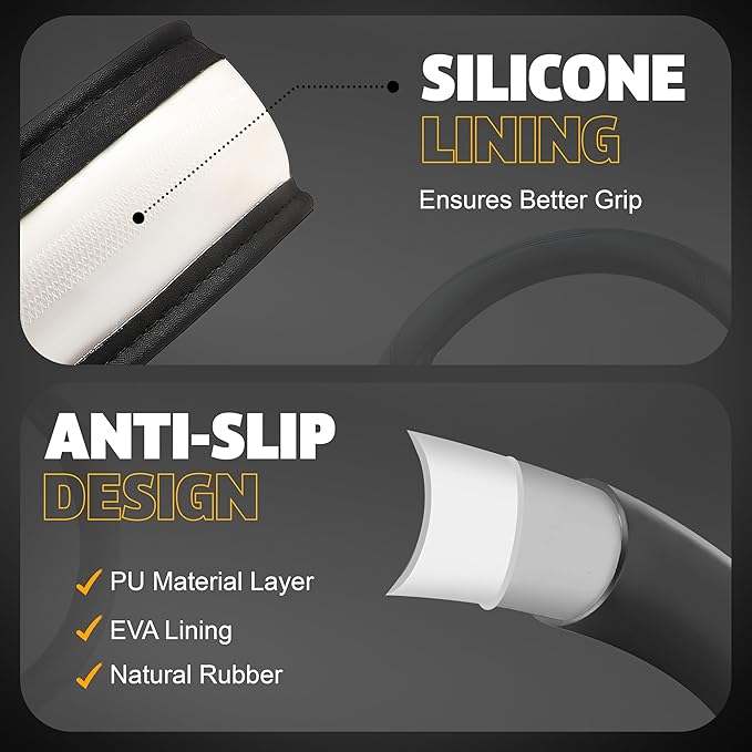 Econour Car Steering Wheel Cover | Premium & Durable PU with Anti-Slip Design | Universal Car Steering Wheel Cover Wheels - Fits 14.5"-15" | Truck Accessories - Black