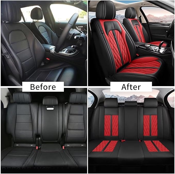 TTX LIGHTING Seat Covers Fit for Toyota RAV4 2007-2026 Front Seat Covers Faux Leather Car Seat Covers Breathable Waterproof Car Seat Protector (2 Seats, Black&Red)