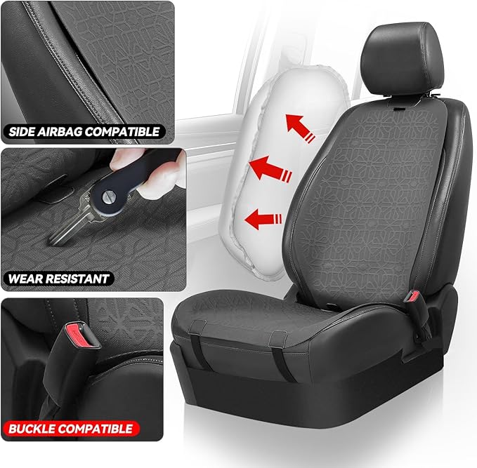 Auto Dynasty Car Seat Covers Front Set, Anti-Slip Automotive Interior Covers, Breathable and Comfort Car Seat Protectors, Airbag Compatible, Universal Fit Most Vehicles, Dark Gray (Protex Series)
