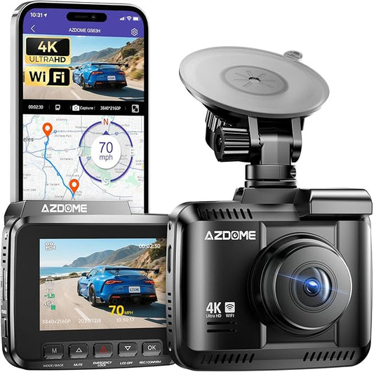 AZDOME GS63H 4K Dash Cam Built-in WiFi 6 GPS Car Dashboard Camera Recorder with STARVIS Night Vision, UHD 2160P, 150° Wide Angle, WDR, G-Sensor, Loop Recording, 24H Parking Mode