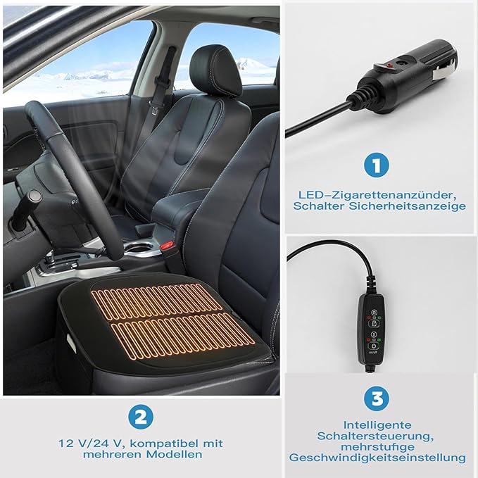 Warm and Cosy Car seat Cushion Easy to Install and Detachable Essential for Long Distance Driving in Winter,Cigarettelighterport