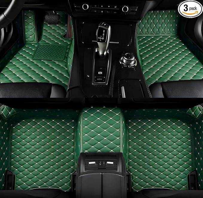 YaruicarCustom Car Floor Mats for 99.99% Sedan SUV Sports Car Men Women Protection Full Coverage Pads Anti-Slip Leather Floor Lining All Weather Car Floor Mats (Green)