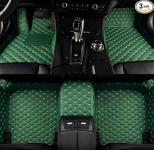 YaruicarCustom Car Floor Mats for 99.99% Sedan SUV Sports Car Men Women Protection Full Coverage Pads Anti-Slip Leather Floor Lining All Weather Car Floor Mats (Green)