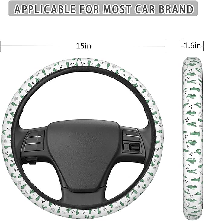 Dujiea Vintage Cactus Elastic Stretch Steering Wheel Cover, Anti-Slip and Durable Car Steering Wheel Accessories for Women Men, 15 Inch Universal Fit Car, Truck, SUV
