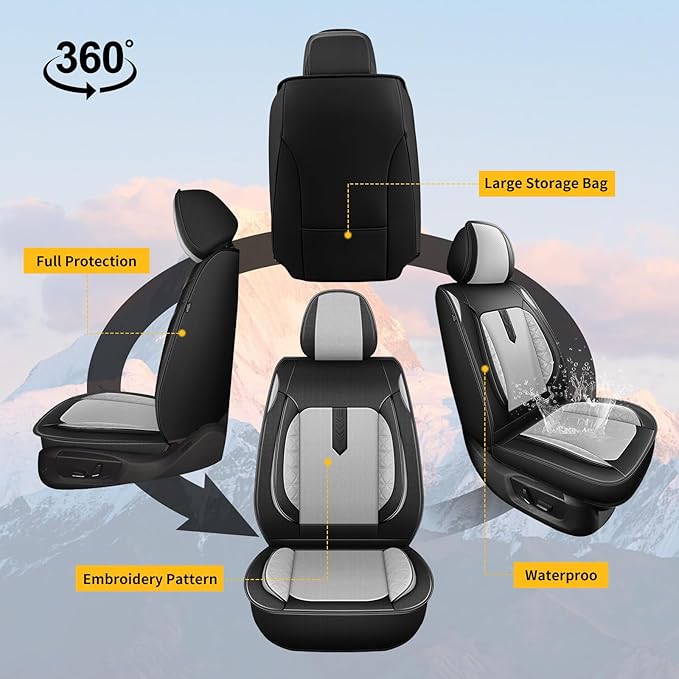 AOMSAZTO Car Seat Covers 2PCS Front Fit for Chevrolet Traverse 2018-2025 Leather Car Seat Cover Automotive Seat Cushion Seat Protector Waterproof Compatible Airbag(2 Front Seats,Black&Gray)