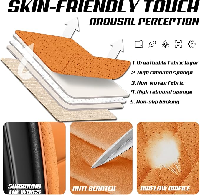 Seat Covers Fit for Toyota CHR 2018-2022, Skin-Friendly Comfort Leather Seat Protectors, Compatible Airbag Auto Interior Covers (Full Set, Black&Orange)