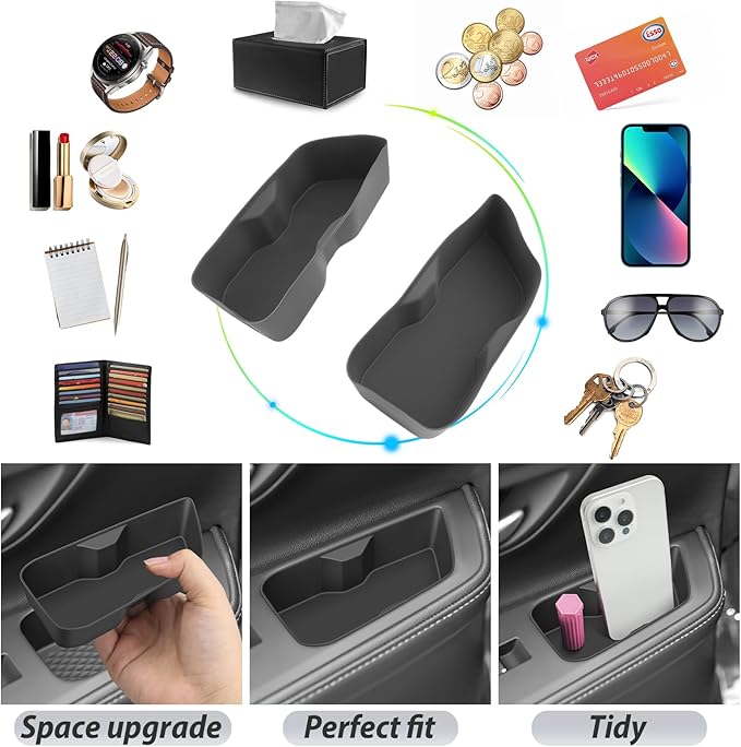 SKTU 2Pcs for 2024 2025 2026 Toyota Grand Highlander Door Side Storage Box Grand Highlander Door Handle Organizer 2024 2025 2026 Grand Highlander Accessories Phone Container Key Holder Tray (Rear)