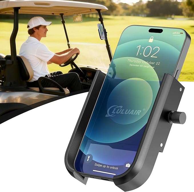 Golf Cart Phone Holder - Slim Smartphone Mount for Golf Cart, Ultra-Strong Magnet - Golf Cart Accessories, Rotatable Universal Magnetic Phone Holder for Golf Cart(Black)