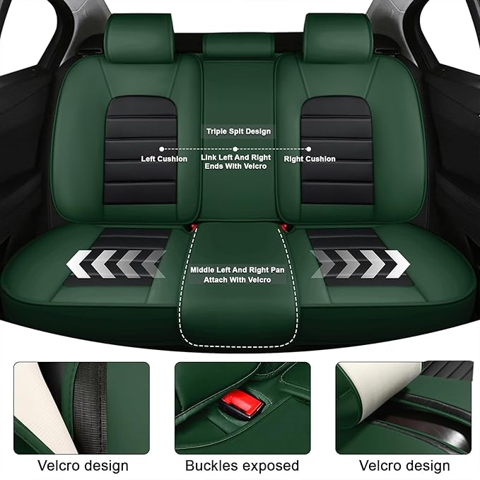 5 Seat Covers for Toyota RAV4 2000-2026 Breathable Car Seat Covers,Anti-Slip Waterproof Car Seat Protectors with Airbag,Automotive Vehicle Cushion with Storage Pockets (Standard,Green)