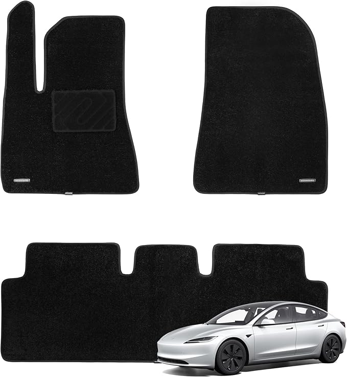 WENNEBIRD Superior Carpet Floor Mats for 2024-2025 Tesla Model 3 (Highland), 0.6-Inch Ultra-Thick, Noise-Reducing, All-Weather Waterproof Anti-Slip – 3-Pc Set