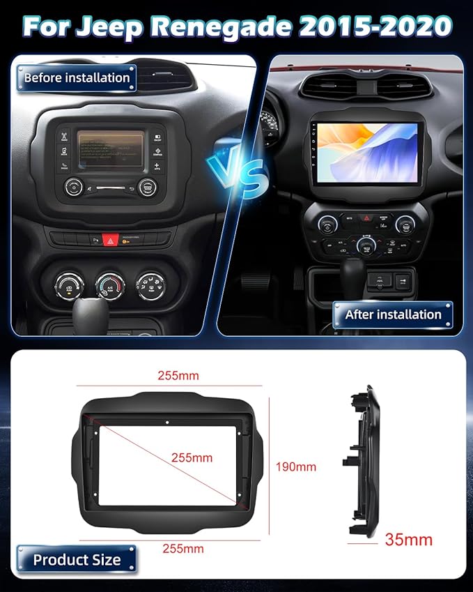 4G+128G Car Stereo for Jeep Renegade 2015 2016 2017 2018 2019 2020 - Wireless Carplay & Android Auto - 9 Inch Android 15 Touchscreen Radio with EQ/5GHz WiFi/GPS/SWC, AHD Rear View Camera
