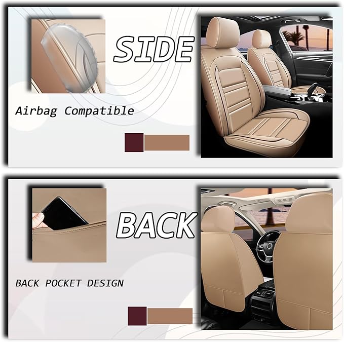 Seat Covers for Scion xb 2004-2015 | 5-Seats Leather Seat Covers, Easy to Install Automotive Seat Covers Full Set (Full Set, Beige)