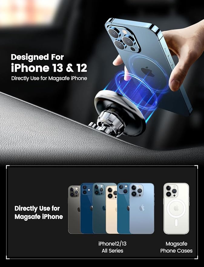 eSamcore Retractable Magnetic Car Mount for iPhone 15/14/13 Pro Max and Magsafe Case, Black