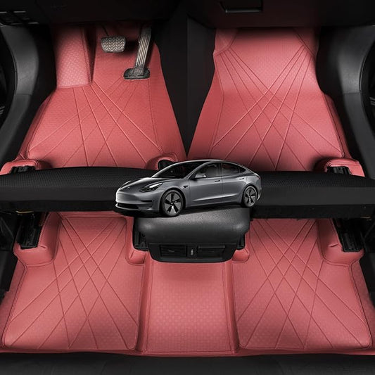 EKR Custom Floor Mats for Tesla Model 3 2024-2025, Front & 2nd Row Luxury Car Floor Mat Fit Model 3 2024 2025 - Leatherette Floor Liners (Burgundy)