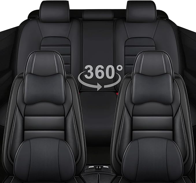 5 Car Seat Covers for Toyota RAV4 2000-2026 Breathable Leather,Waterproof Car Seat Protectors with Comfort Headrest Pillows,Automotive Vehicle Cushion with Storage Pockets (Luxury,Black)