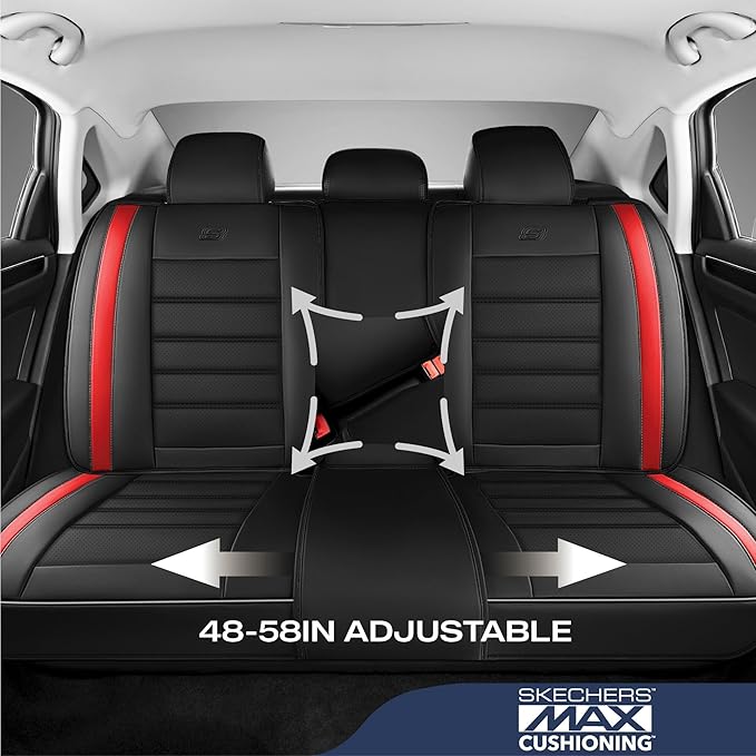 Skechers Seat Covers,Memory Foam Leather Car Seat Covers,Waterproof Car Seat Protector Full Sets,Car Seat Cushion Airbag Automotive Universal Fit for Most Cars,Vans,Trucks,SUV,Red