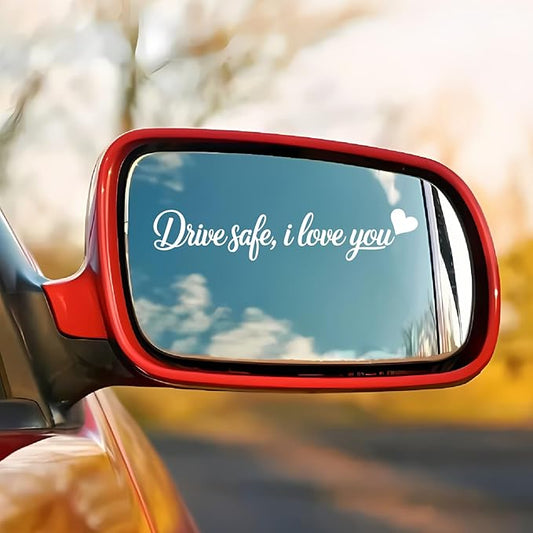 3-Pack I Love You Drive Safe Mirror Sticker — White Heart Rearview Mirror Stickers, Car Mirror Decal Cute Car Accessories & Driving Safety Reminder for Cars, Trucks, SUVs, Laptops