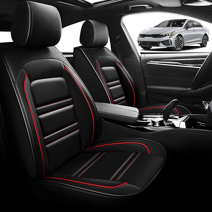 Seat Cover for kia k5 2021-2025 | Car Seat Covers Front Seats, Waterproof Seat Protectors, Automotive Front Seat Covers (Front Seat, Black&Red Line)