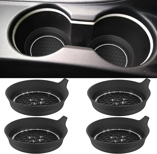 4 PCS Car Cup Coasters, Universal Cup Holder Coaster for Car Accessories, Bling CupHolders Insert for Women Non-Slip Silicone Car Cup Holder Coasters