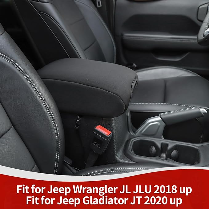 RT-TCZ for Jeep JL Center Console Armrest Pad Cover for Jeep Wrangler JL JLU 2018-Present for Gladiator JT 2020-Present Black Neoprene